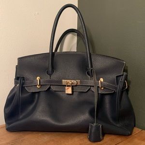 [ViVi G.] Navy Blue/Gold Italian Leather Handbag